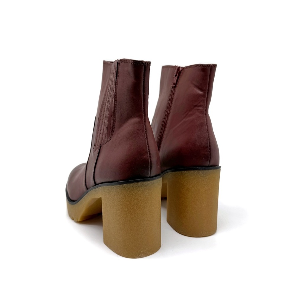 Sun + Stone Lenni Faux Leather Ankle Boots Block Heel Mahogany Size 9.5 - Picture 5 of 9